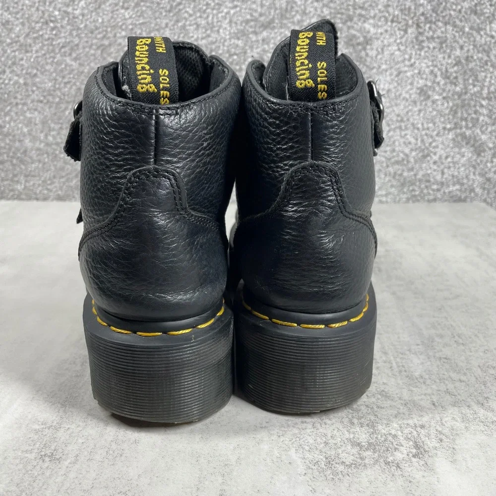 Dr Martens Boots Womens 6 Platform Buckle Flower Leather Grunge Punk Goth